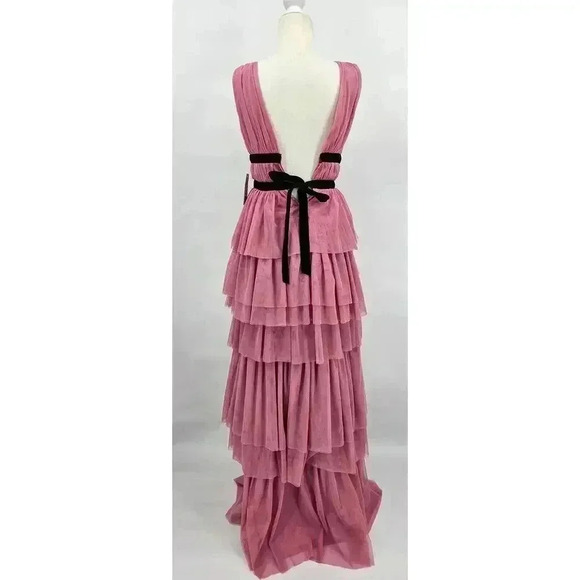 Dear Moon Junior 3 Mauve Deep V-Neck Shirred Bodice To Tiered Tulle Ballgown NWT - Picture 4 of 11
